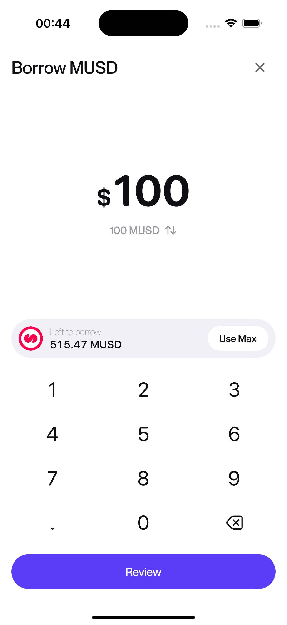 Borrowing MUSD against Bitcoin, amount first