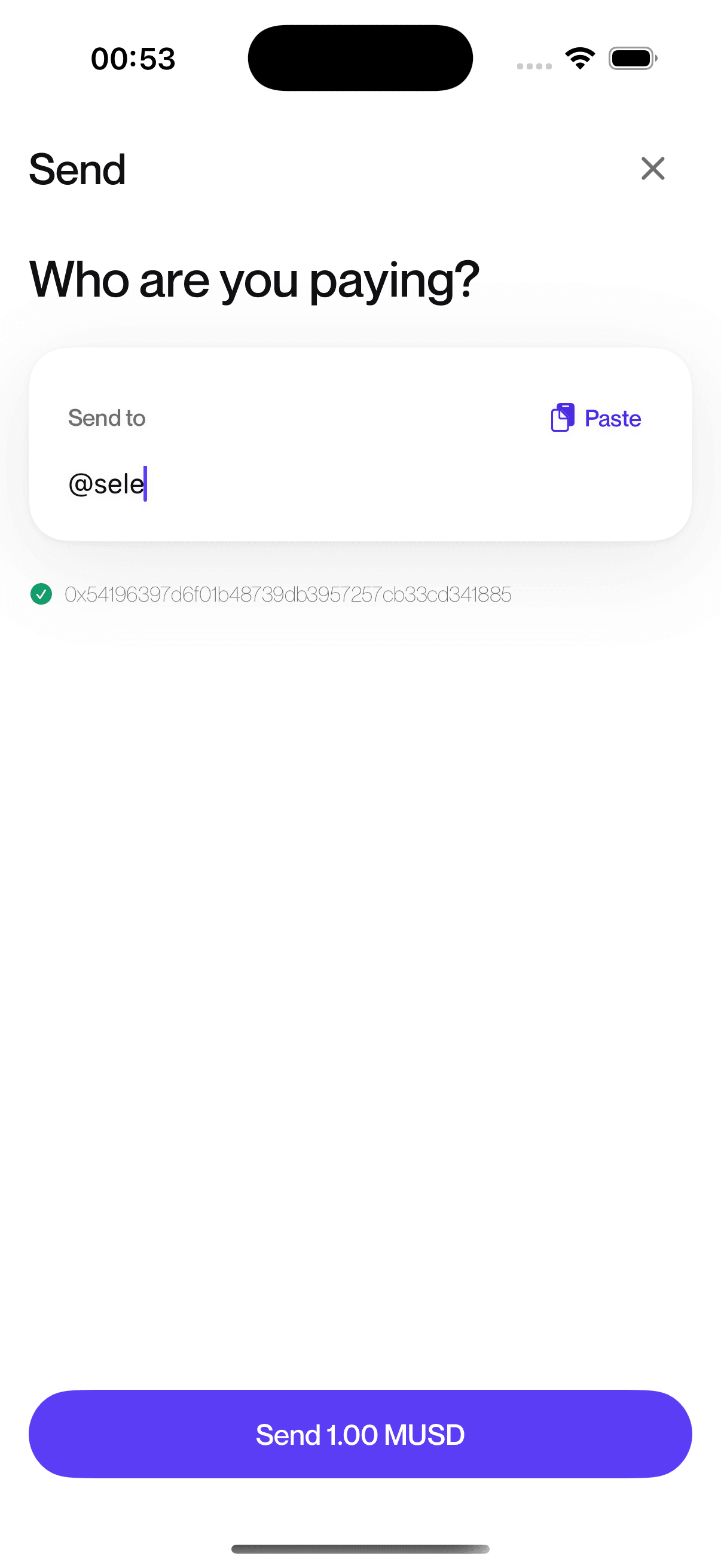 Sending MUSD to a @handle