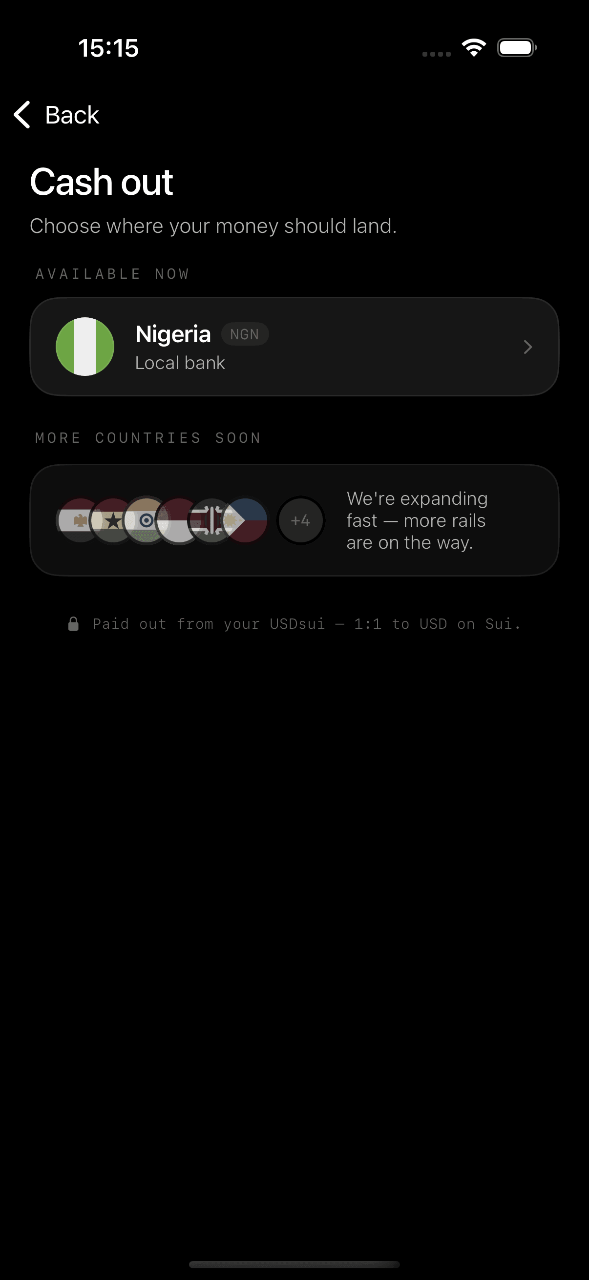 Cashing out to a local bank